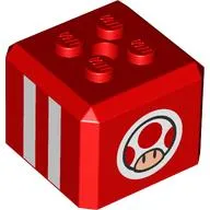 Brick Special Cube with 2 x 2 Studs on Top with Toad, White Stripes print