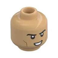 Minifig Head Jacob Black, Black Eyebrows, Mean Grin/Smirk