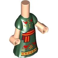 Microdoll Body Long Dress Dark Green with Red/Gold Sash, Birds print