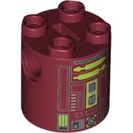 Brick Round 2 x 2 x 2 Robot Body, Axle Holder '+' Orientation with Lime and Gray Astromech Droid Print (R7-A7)