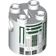 Brick Round 2 x 2 x 2 Robot Body, Axle Holder '+' Orientation with Dark Green Astromech Droid Print (R4-P44)