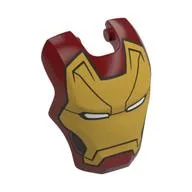 Headwear Accessory Visor Top Hinge, Rounded with Gold Ironman Mask, White Eyes print