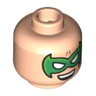Minifig Head Robin, Green Mask, Open Mouth Smile / Angry