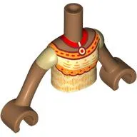 Minidoll Torso Girl with Tan Dress, Dark Red Trim, Orange Bands, Red Necklace with Pendant print, Nougat Arms and Hands