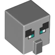 Minifig Head Special, Cube with Nose and Villager Face with Narrow Blue Eyes Print