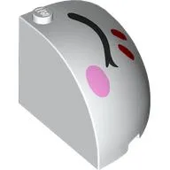 Brick Round Corner 4 x 4 x 3 Quarter Dome Top with Closed Black Eyes, Red Stripes, Bright Pink Cheek, Left