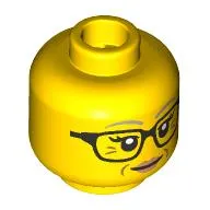 Minifig Head Lina Brickle, Light Bluish Grey Eyebrow, Wrinkles, Nougat Lips, Black Glasses/Sunglasses
