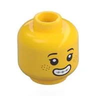 Minifig Head Drea Brickle, Black Eyebrows, Freckles, Smile with Braces / Frown
