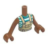 Minidoll Torso Woman with Sienna Brown Arms and Hands with Tan Overall, White/Dark Turquoise Stripes Shirt print