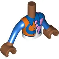 Minidoll Torso Boy with Sienna Brown Arms and Hands with Blue Jacket, Reddish Orange/Bright Pink Shapes, White Shirt print