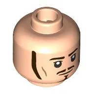 Minifig Head Will Turner, Dark Brown Eyebrows, Moustache, Goatee, Sideburns, Neutral / Angry Scowl