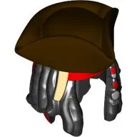 Hair and Hat, Dreadlocks with Beads, Red Bandana, Dark Brown Tricorne print [SINGLE MOLD]