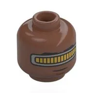 Minifig Head Geordi La Forge, Black Eyebrows, Gold Visor, Neutral / Smile with Teeth