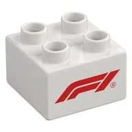 Duplo Brick 2 x 2 with Red 'F1' Logo print