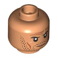 Minifig Head Jango Fett, Nougat Lines, Black Stubbles, White Scar, Stern/Angry Scowl