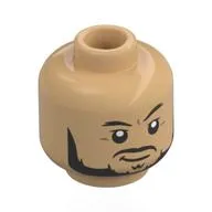 Minifig Head Reed Richards / Mr. Fantastic, Black Eyebrows, Beard, Moustache, Smirk/Open Mouth Smile