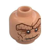 Minifig Head The Thing / Benjamin Grimm, Nougat Rock Lines, Wide Black Mouth, Neutral / Scowl