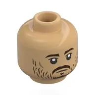 Minifig Head Cassian Andor, Dark Brown Eyebrows, Moustache, Scruffy Beard, Neutral/Lopsided Smirk