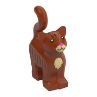 Animal, Cat, Standing New Style with Dark Tan Chest and Muzzle, Brown Stripes, and Dark Pink Nose Print