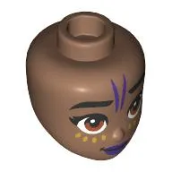 Minidoll Head Black Eyebrows, Dark Purple Lips, Lines, Gold Dots