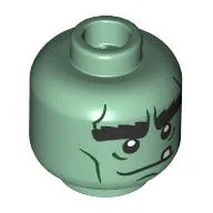 Minifig Head Frankenstein's Monster, Thick Black Eyebrows, Dark Green Lines, Loose Tooth