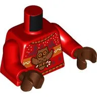 Torso, Christmas Sweater, Medium Nougat Owl print, Red Arms, Reddish Brown Hands