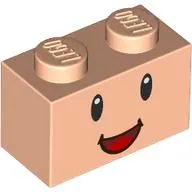 Brick 1 x 2 with Face, Smiling, Red/Dark Red Mouth print