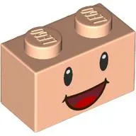 Brick Special 1 x 2 with 2 Studs on 1 Side, with Face, Black Eyes and Open Mouth Smile Print