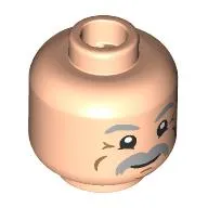Minifig Head Vernon Dursley, Thick Light Bluish Grey Eyebrows, Moustache, Dark Tan Wrinkles, Smile/Angry