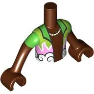 Minidoll Torso Boy with Reddish Brown Arms and Hands with Lime/Bright Green Open Shirt, Bright Pink Flames, White Waves print