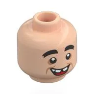 Minifig Head LeFou, Thick Black Eyebrows, Open Mouth, Crooked Teeth / Closed Mouth Smile