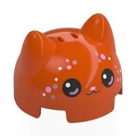 Brick Round 2 x 2 Dome Top with 2 Ears with Cat Face, Bright Pink Nose, Black Eyes, Pink Dots print