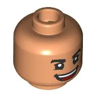 Minifig Head Luffy, Thick Black Eyebrows, Nougat Scar, Open Mouth Mean Smile / Closed Eyes, Tears