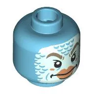 Minifig Head Chu, Light Aqua Face, Fish Scales, Dark Tan Eyebrows, Nougat Lips, Closed Moth, Angry Stare / Open Mouth