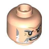 Minifig Head Monkey D. Garp, Light Bluish Grey Eyebrows, Moustache, White Sideburns, Nougat Wrinkles, Mean Growl / Stern