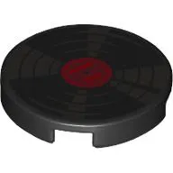 Tile Round 2 x 2 with Silver Vinyl Record, Red Center print