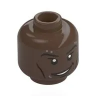 Minifig Head Hobie Brown, Black Eyebrows, Silver Piercings, Lopsided Smile / Raised Eyebrow