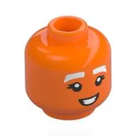 Minifig Head Oompa Loompa, Female, White Eyebrows, Lopsided Smile / Open Mouth Smile