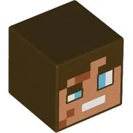 Minifig Head Special, Cube with Pixelated Nougat Dace, Bright Light Blue Eyes, White Mouth print