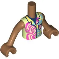 Minidoll Torso Boy with Medium Nougat Arms and Hands with Bright Light Yellow/Yellowish Green Shirt, Lavender Lines, Medium Azure Flowers print