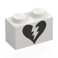 Brick 1 x 2 with Black Broken Heart print