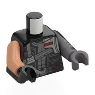 Torso, Odd Arms and Hands, Space Suit, Silver Straps, Armor, Red Details print, Left Flat Silver Arm and Light Bluish Gray Hand, Right Nougat Arm and Black Hand