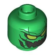 Minifig Head Green Goblin, Armour Plating, Lime Eyes, Silver Mouth, Sharp Teeth