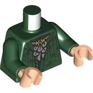Torso, Open Sweater, Silver Ruffles, Decorations, Gold Brooch print, Dark Green Arms, Light Nougat Hands