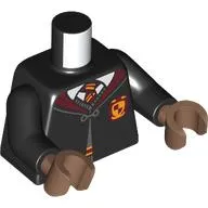Torso, Robe with Clasp, Dark Red Collar, White Shirt, Red/Yellow Tie, Gryffindor Crest print, Black Arms, Medium Brown Hands