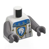 Torso, Knight Armor, Blue Collar, Shield with White Horse on Blue Field, Gold Border, Diamonds print, Flat Silver Arms and Hands