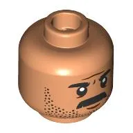 Minifig Head Reuben Delgado, Black Eyebrows, Moustache, Stubbled Beard, Stern/Scared