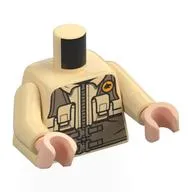 Torso, Jacket, Dark Tan Tactical Gear, Pockets, Yellow Jurassic Park Logo print, Tan Arms, Light Nougat Hands