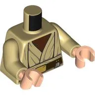 Torso, Jedi Robes, Reddish Brown Shirt, Belt, Gold Belt Buckle print, Tan Arms, Light Nougat Hands