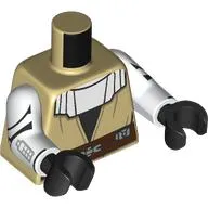 Torso, Tan Jedi Robes, Reddish Brown Belt, White Apron, Armor, Dark Red Republic Symbol on Arm print, White Arms, Black Hands